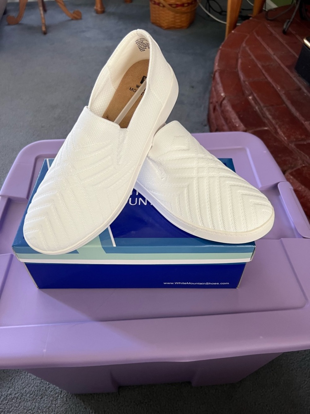 White Mountain White Knit Slip-On Sneakers with White Soles